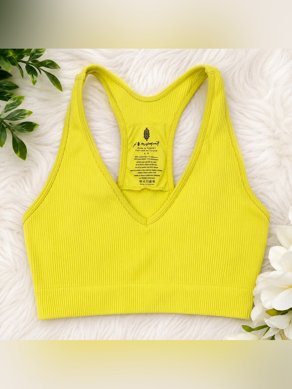 FP Movement Free People Seamless Ribbed Racerback Crop Sports Bra Lime S 💛